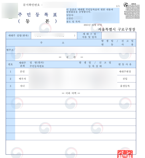  주민등록등본 초본 차이 쉽게 확인! 실제서류 예시