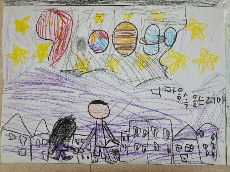 우주에 관심이 많은 7세 아이의 그림 실력