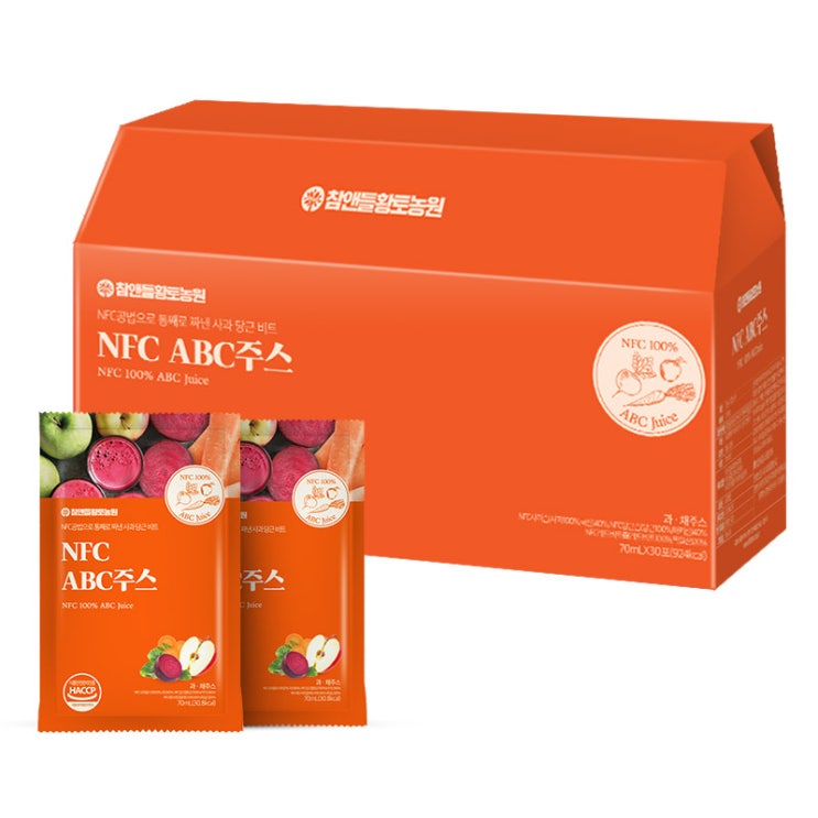 잘나가는 참앤들황토농원 자연을 담은 NFC 착즙 ABC주스, 70ml, 30개(로켓배송) ··· 잘나가는 참앤들황토농원 자연을 담은 NFC 착즙 ABC주스, 70ml, 30개(로켓배송) ···