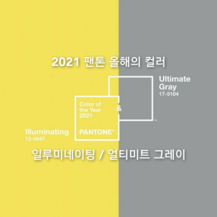 2021 팬톤 올해의 컬러 일루미네이팅과 얼티미트 그레이 색상코드