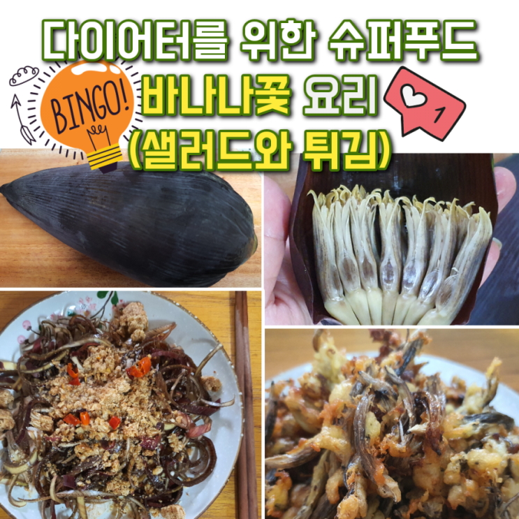다이어트 식단 추천 바나나꽃 요리 샐러드와 튀김(feat. 느억맘소스)