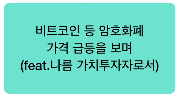  비트코인 등 암호화폐 가격 급등을 보며(feat.나름 가치투자자로서)