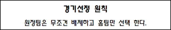  경기선정 원칙 - 원정팀은 무조건 배제하고 홈팀만 선택 한다.