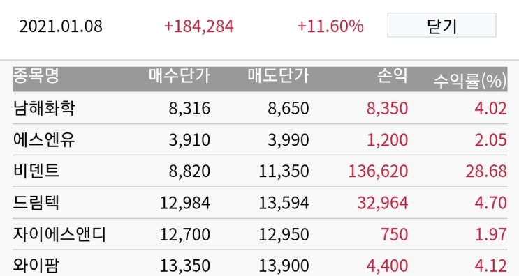  2021년 1월 1주차 주식투자 결과
