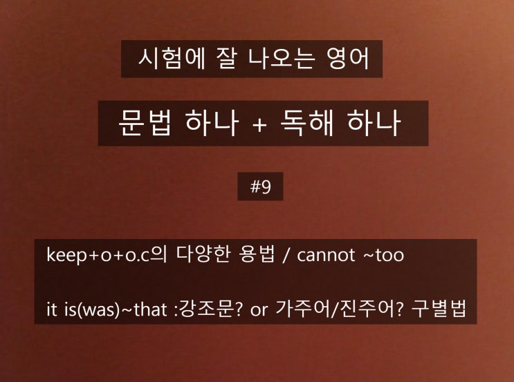  문법 하나+독해 하나;keep의 다양한 쓰임, cannot~too, it is~that 강조구문이냐? 진주어/가주어구문이냐? 구별법