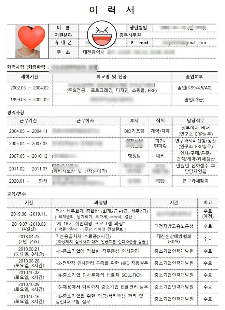  이력서양식 이력서작성법 예시