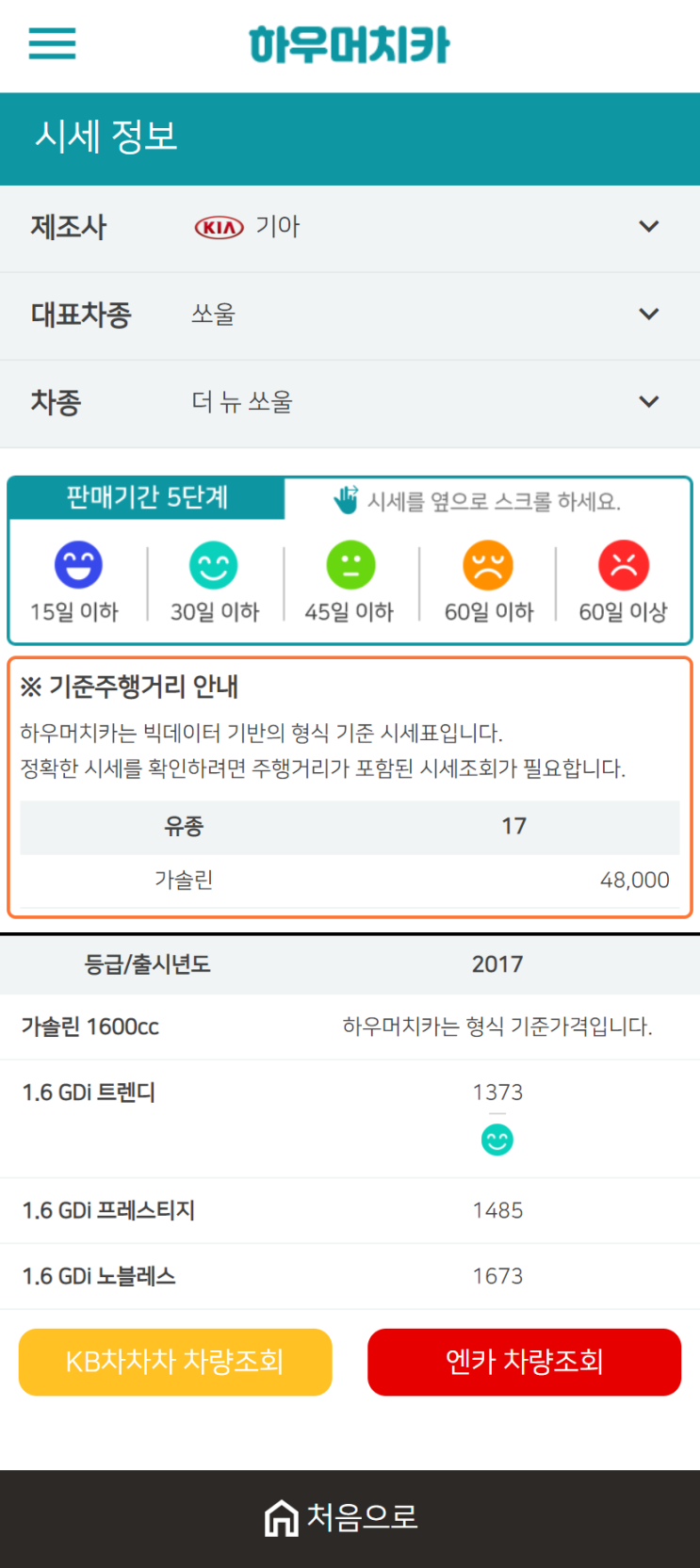 하우머치카 2021년 1월 더 뉴 쏘울 중고차가격.시세표 하우머치카 2021년 1월 더 뉴 쏘울 중고차가격.시세표