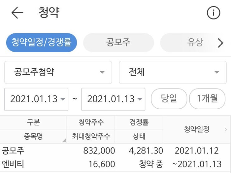  엔비티 공모주 청약 완료