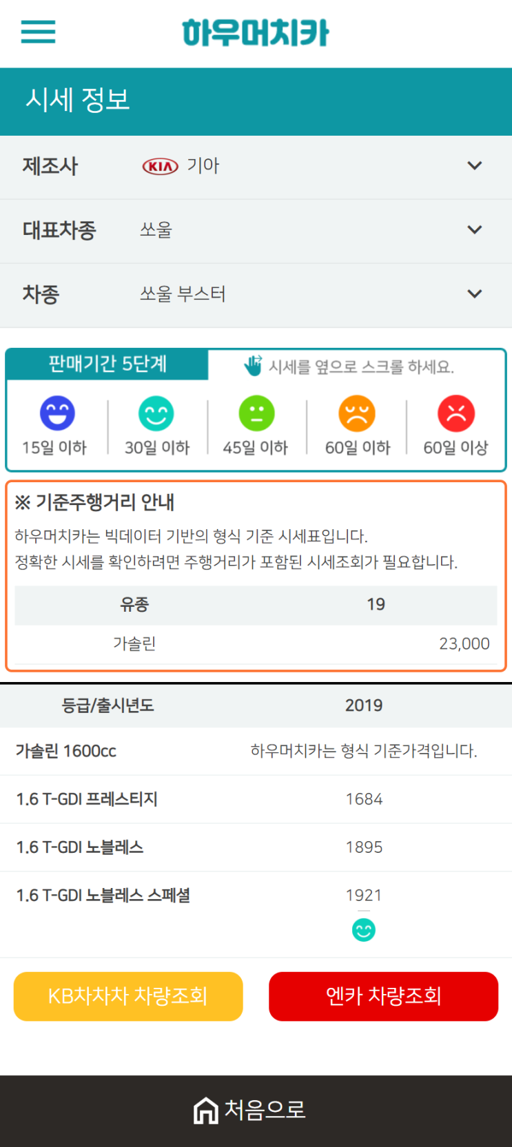 하우머치카 2021년 1월 쏘울 부스터 중고차가격.시세표