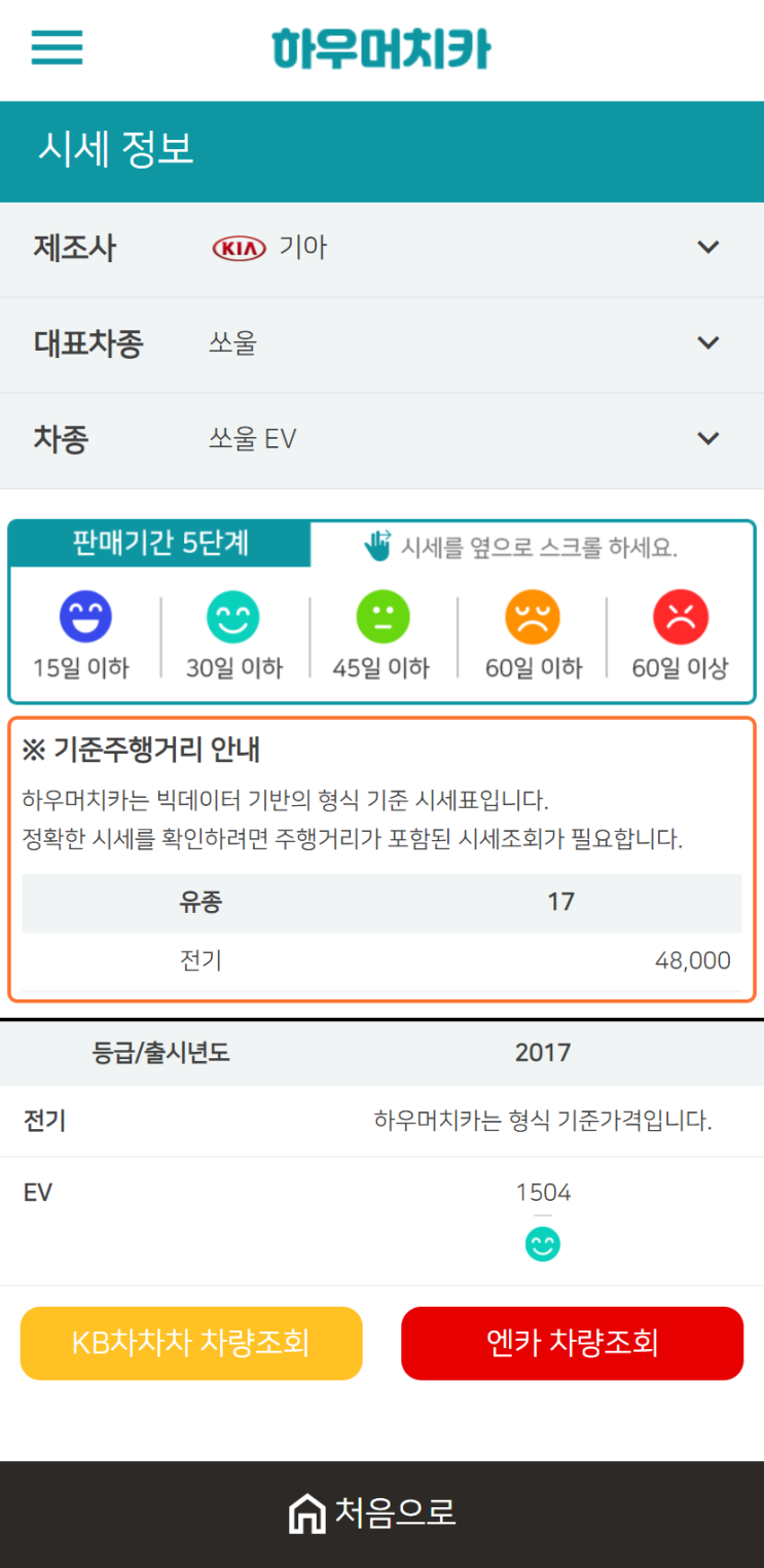 하우머치카 2021년 1월 쏘울 EV 중고차가격.시세표