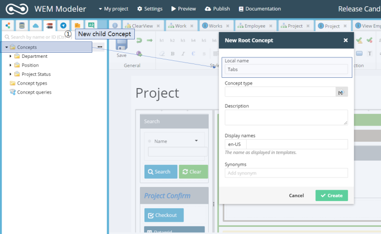  WEM Modeler : Widgets from Tab