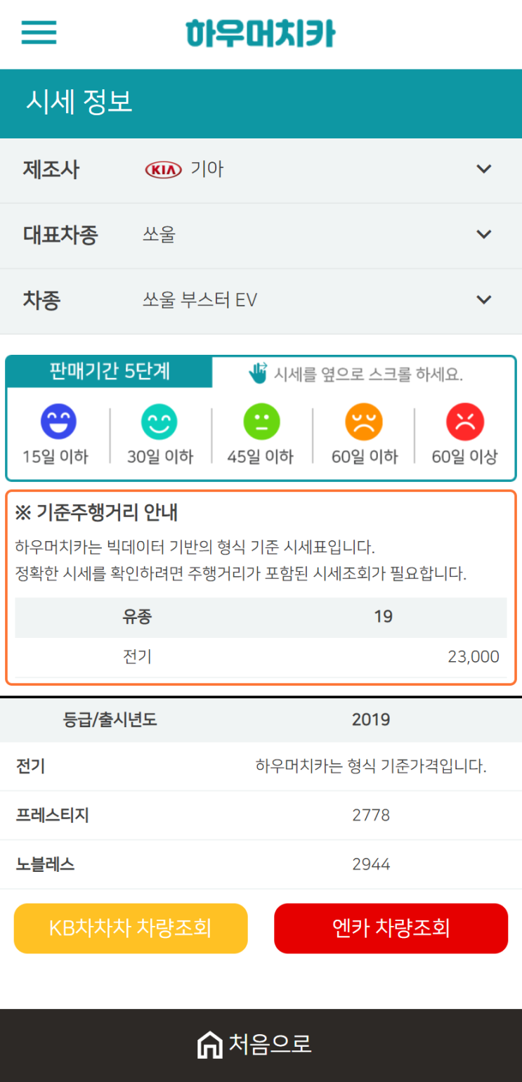 하우머치카 2021년 1월 쏘울 부터스 EV 중고차가격.시세표