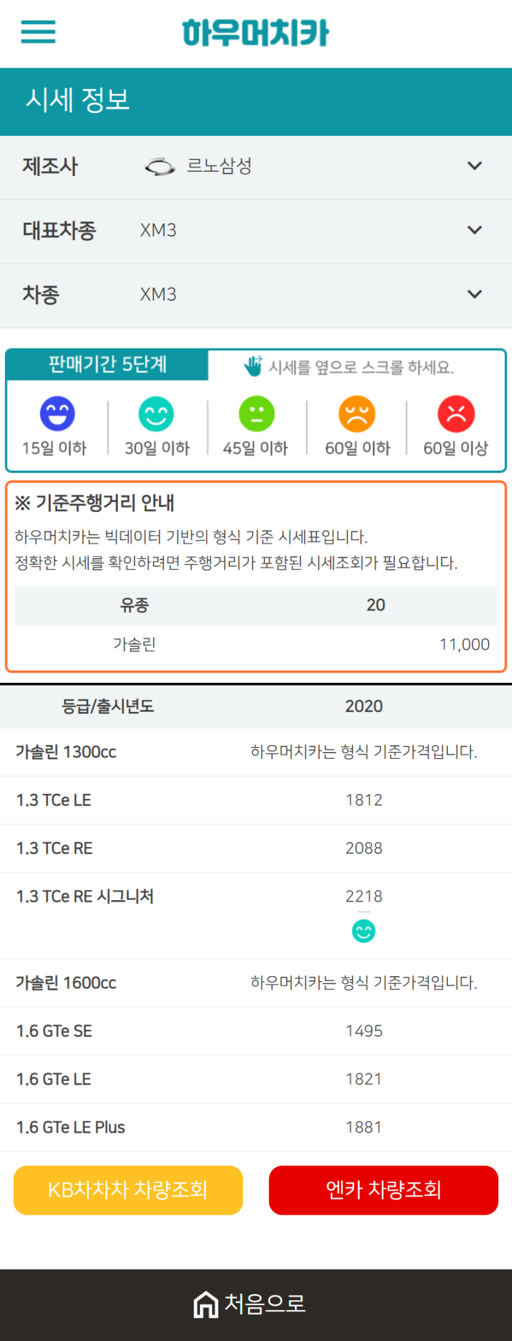 하우머치카 2021년 1월 XM3 중고차가격.시세표