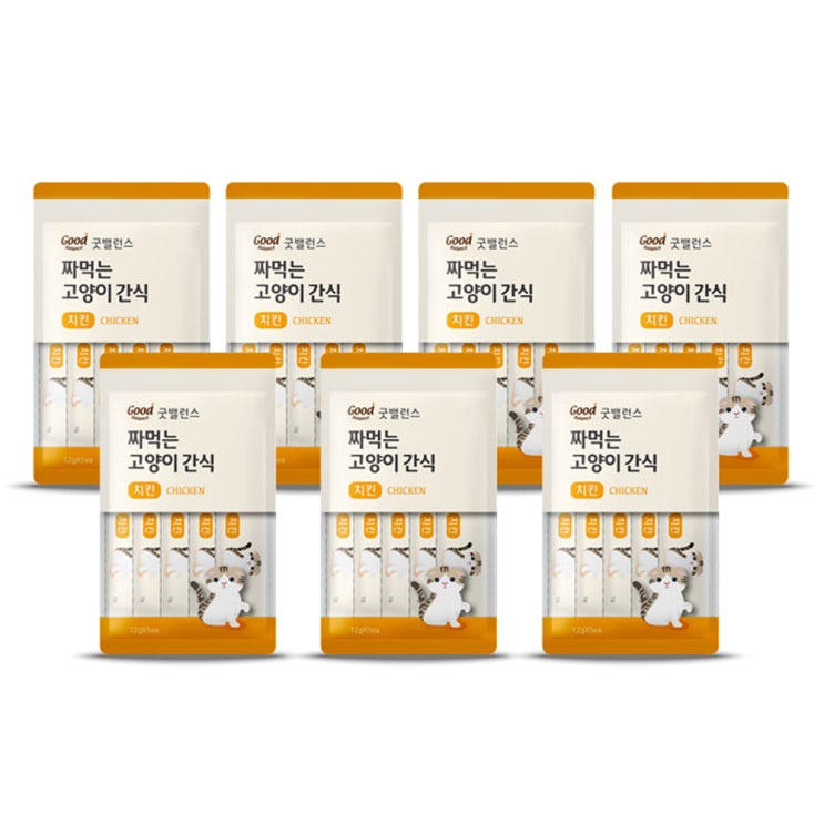 가성비 좋은 굿밸런스 짜먹는 고양이 간식 12g x 5p, 치킨, 7개입(로켓배송) ···