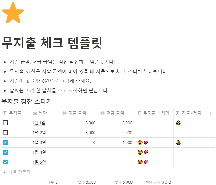  노션 무지출 데이 템플릿 공유