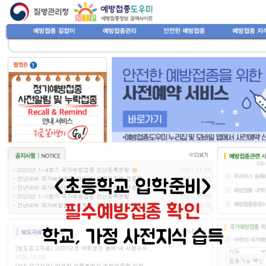  육아일상, 둘째 초등학교 입학준비 : 예비 초등 예방접종 확인하기, 사전 지식 습득하기