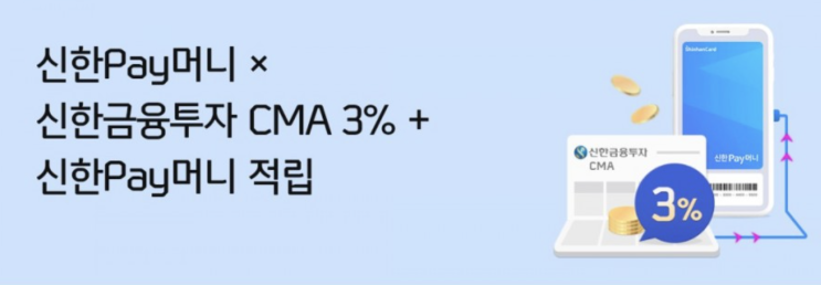 신한금융투자>1석3조의 효과를 누려라 CMA계좌 신규 개설시 신한Pay머니+신한금융투자cma 3% + 신한Pay머니 적립까지 대박대박 신한금융투자>1석3조의 효과를 누려라 CMA계좌 신규 개설시 신한Pay머니+신한금융투자cma 3% + 신한Pay머니 적립까지 대박대박