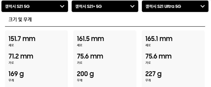  갤럭시s21 색상과 사이즈