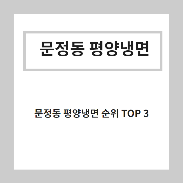 문정동 평양냉면 순위 TOP 3