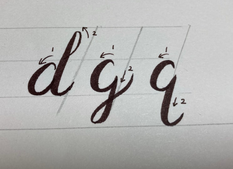  영어 필기체 (d, g, q) 배우기