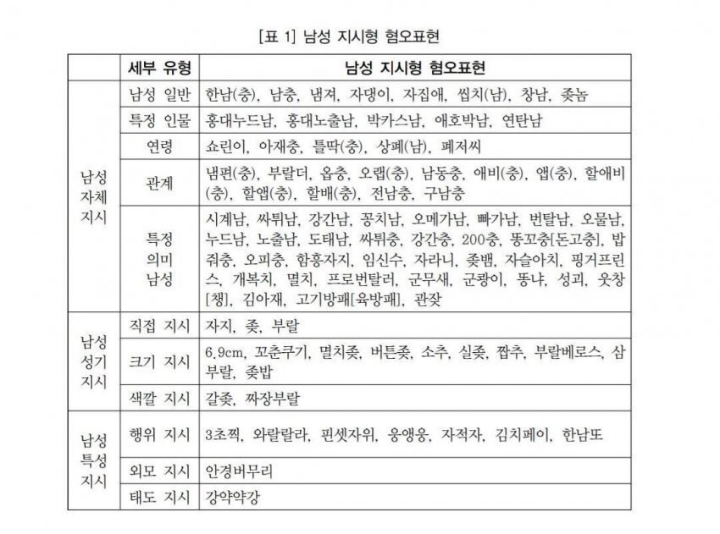  남성 지시형 혐오표현 모음