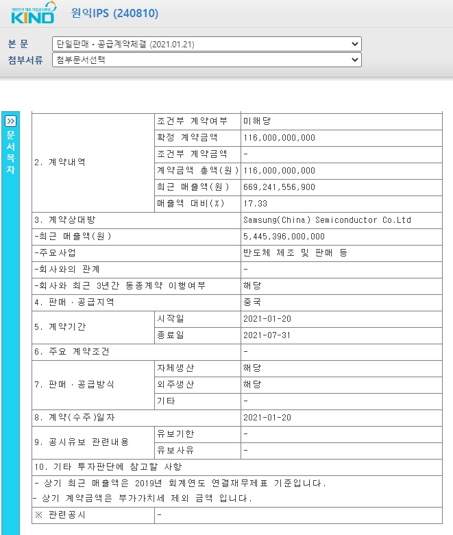  원익IPS 공급계약공시로 보는 주가와 기업분석
