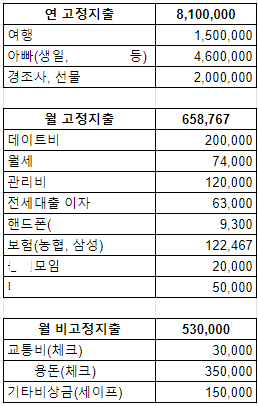  2021년 자산증가 구체적 목표(고정 소득, 지출 정리!)