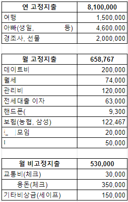 2021년 자산증가 구체적 목표(고정 소득, 지출 정리!)