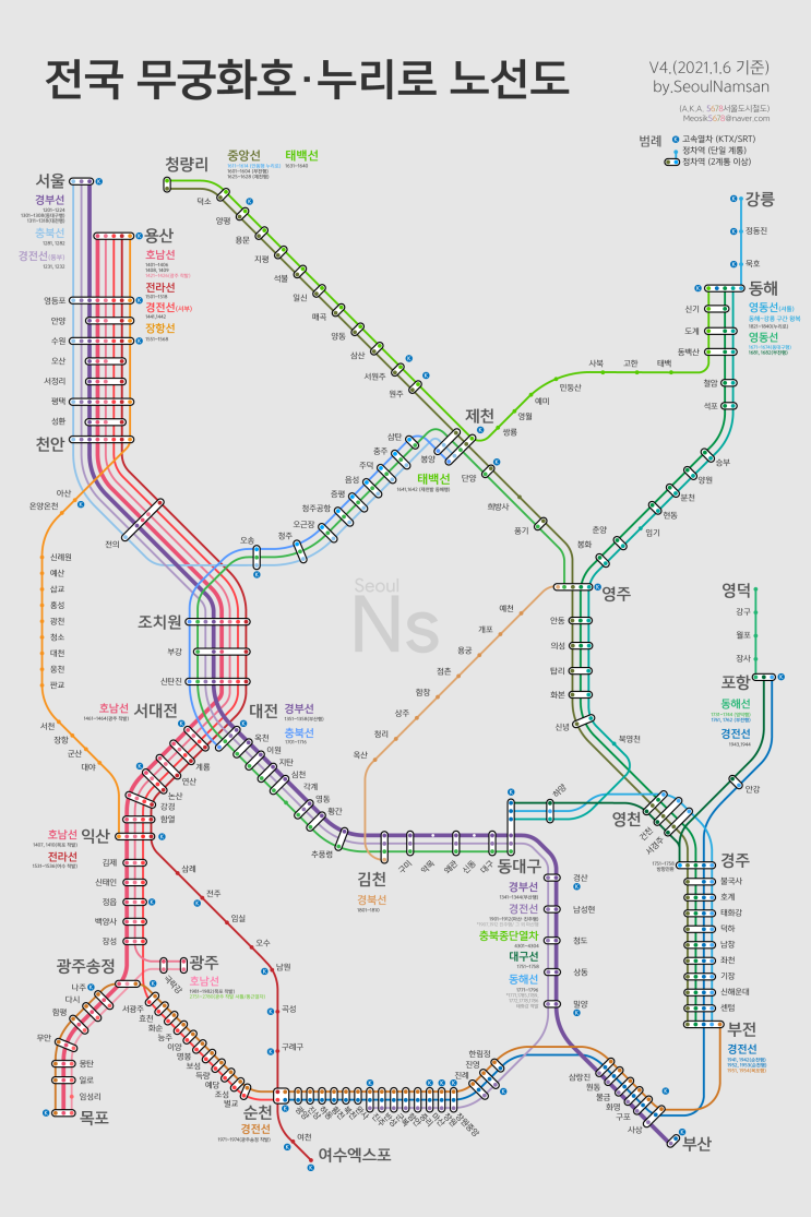 무궁화호/누리로 노선도, 2021년 업데이트!