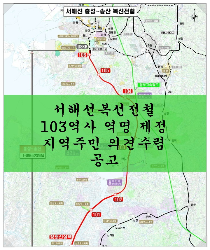  서해선복선전철 103역사 역명 제정 지역주민 의견수렴 공고. 이름은 역시 안중역?