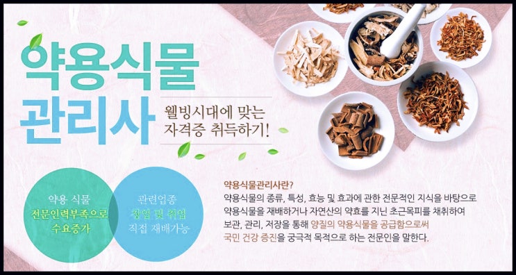  약용식물관리사 자격증 2021년 시험 일정과 과목,출제비율 및 합격기준