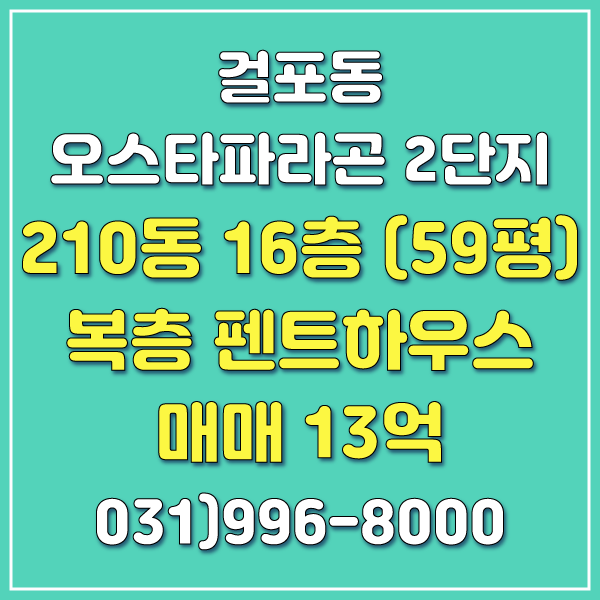 [오스타파라곤부동산] 김포 걸포동 오스타파라곤 펜트하우스 매매