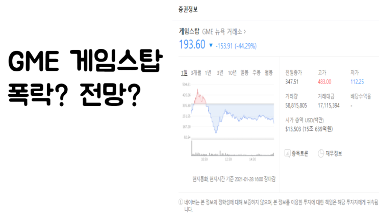  [29일] GME 게임스탑 폭락이유? 전망은?