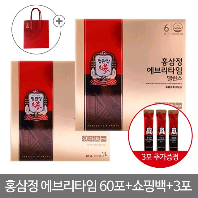 가성비 뛰어난 정관장 홍삼정 에브리타임 밸런스 30포 2박스(총60포), 60포, 10ml 추천해요