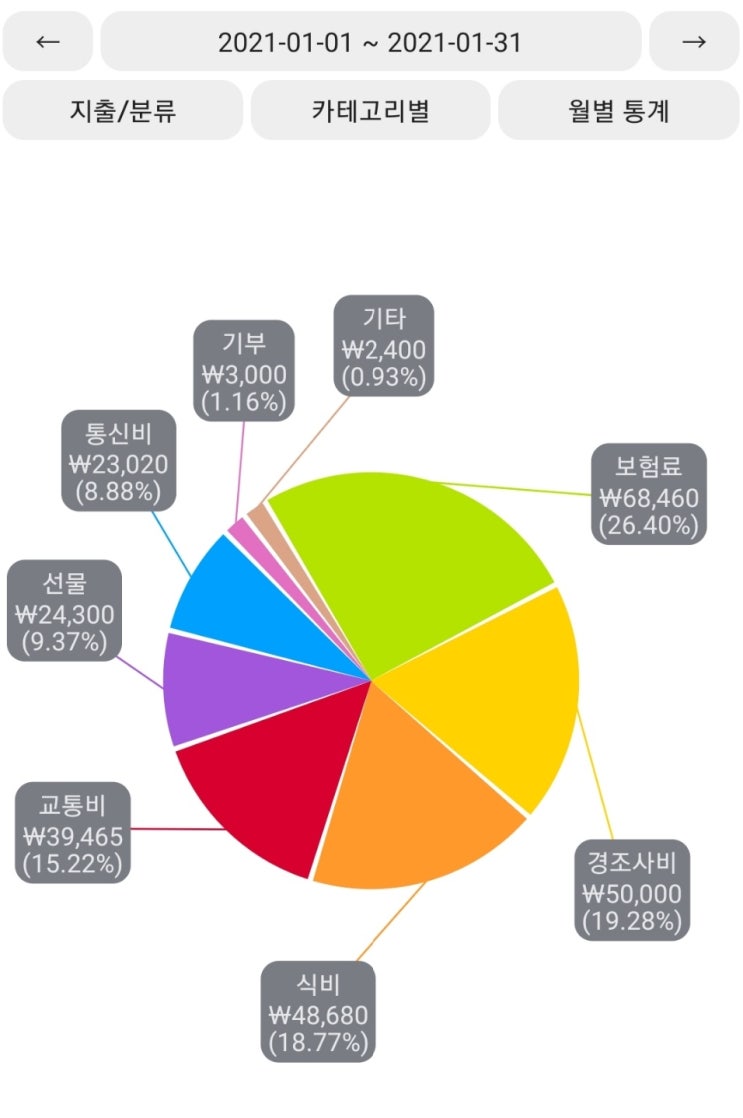  21년 1월 지출 기록 : 259,325원