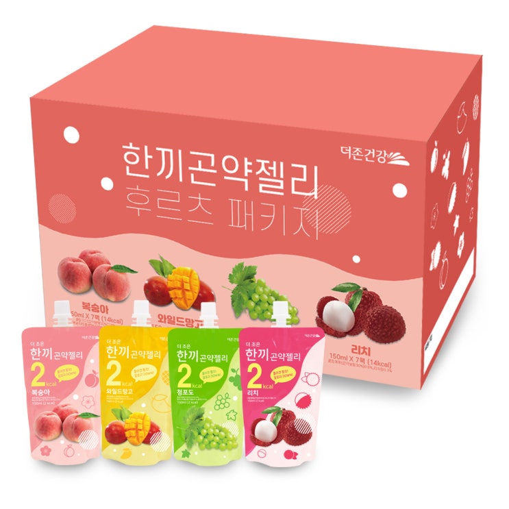 많이 찾는 더존건강 한끼곤약젤리 복숭아 150ml x 7p + 와일드 망고 150ml x 7p + 청포도 150ml x 7p + 리치 150ml x 7p 세트, 1세트(로켓배송)