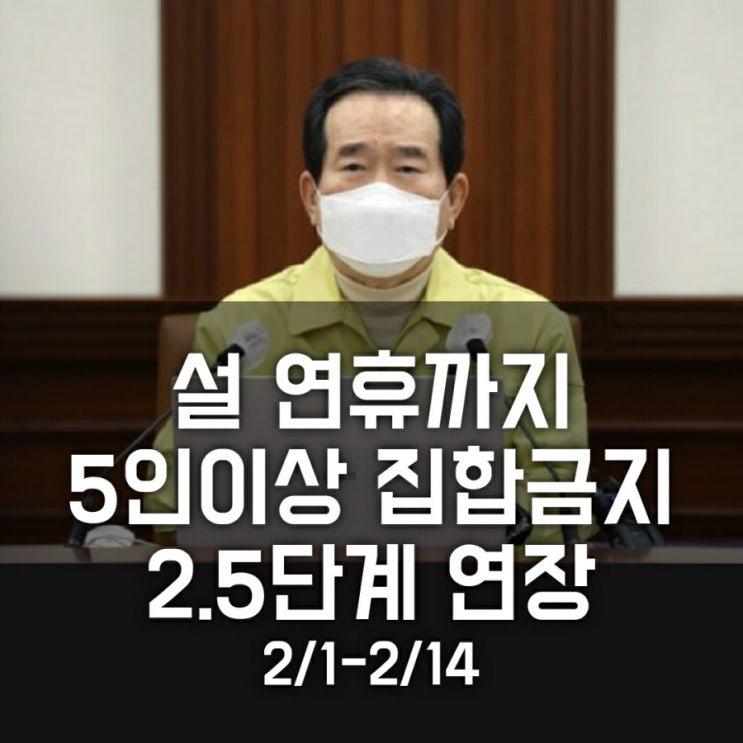 설 연휴까지 2.5단계 연장 & 5인이상 집합금지 연장 ( 직계가족, 영유아, 아기, 결혼식, 장례식, 회사)