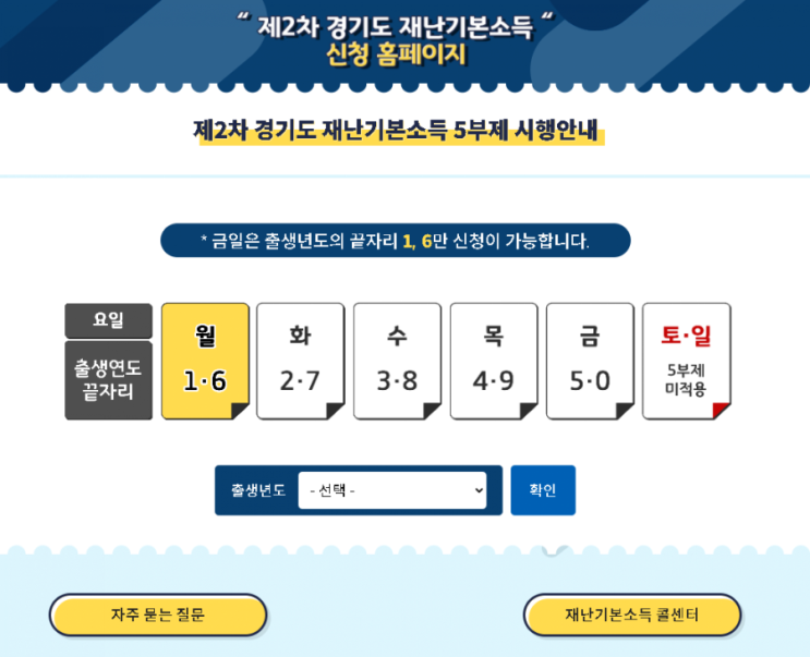  제2차 경기도 재난기본소득 신청일자 5부제