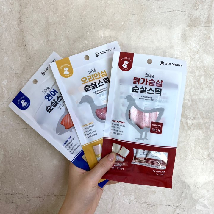  청정 재료로 만든 순살 100프로 국내산 고양이 간식 그대로 순살스틱 3종
