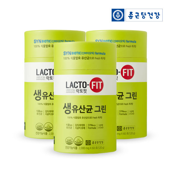 선호도 높은 종근당건강 락토핏 생유산균 그린 60포, 3통, 120g ···