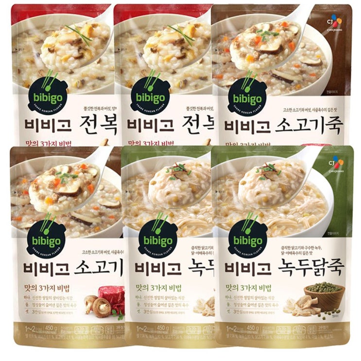 인지도 있는 (상온)비비고 전복죽x2개+소고기죽x2개+녹두닭죽x2개, 1세트, 450g 좋아요 인지도 있는 (상온)비비고 전복죽x2개+소고기죽x2개+녹두닭죽x2개, 1세트, 450g 좋아요
