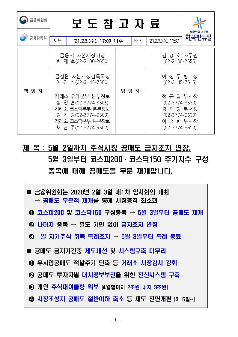 5월 3일부터 코스피200·코스닥150 구성종목 공매도 재개…대주(貸株) 제도 확대 개편☞개인 공매도 차등적 허용 : 네이버 블로그