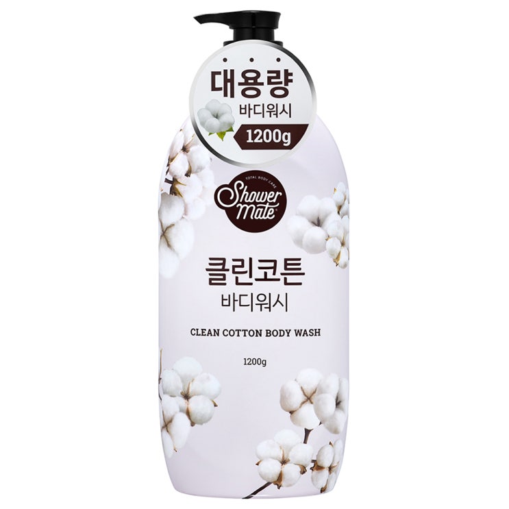 인지도 있는 샤워메이트 클린코튼 바디워시 목화솜향, 1200g, 1개(로켓배송) ···