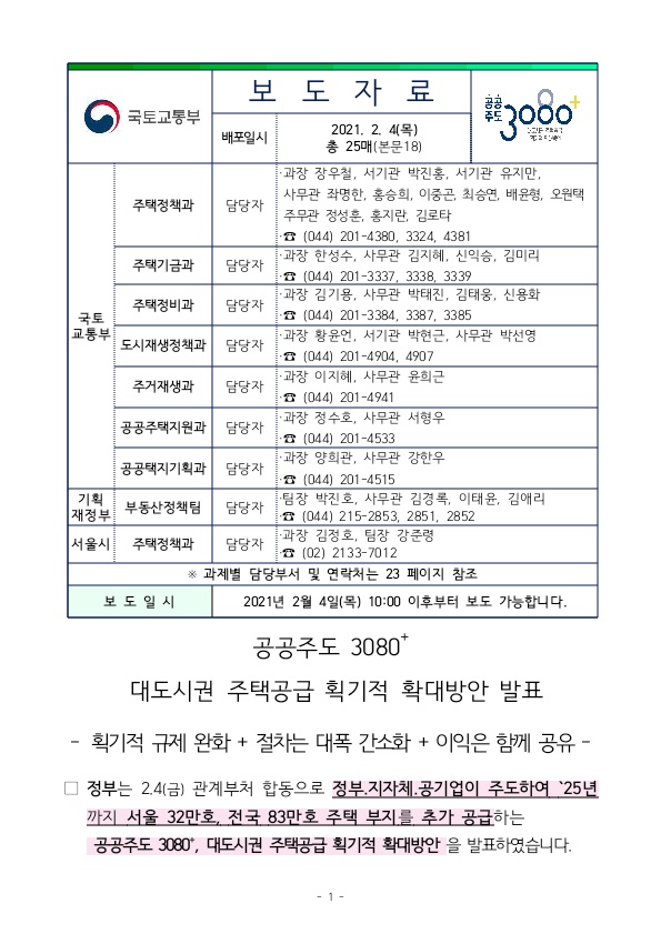  [보도] 대도시권 주택공급 확대방안 (2021.02.04)