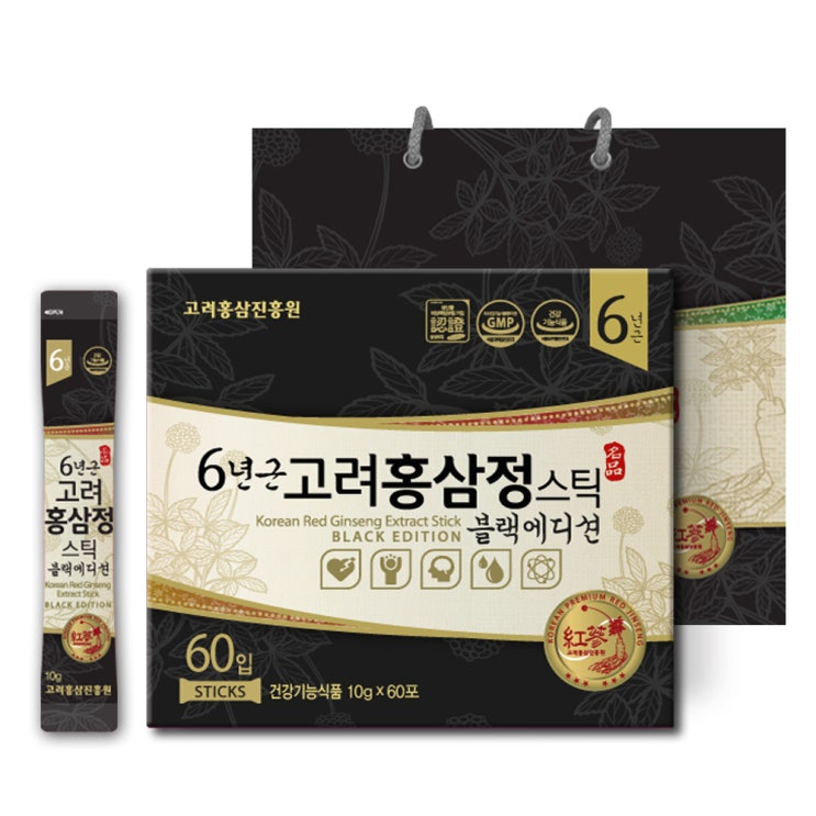 후기가 정말 좋은 고려홍삼진흥원 6년근홍삼정 스틱 블랙에디션 더블컴팩트, 10g, 60개입(로켓배송) ···