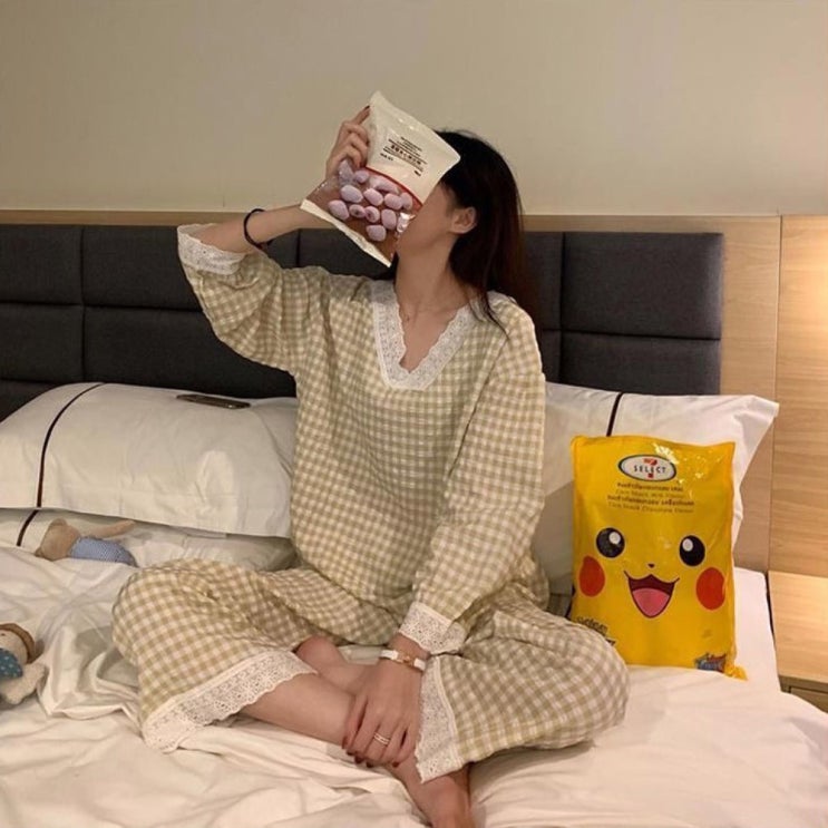 많이 찾는 WTTM 브이넥 레이스 체크 잠옷 긴팔 세트 추천해요 많이 찾는 WTTM 브이넥 레이스 체크 잠옷 긴팔 세트 추천해요