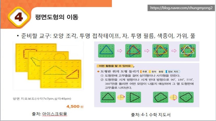  4학년 1학기 수학 4단원 평면도형의 이동 지도 내용 정리