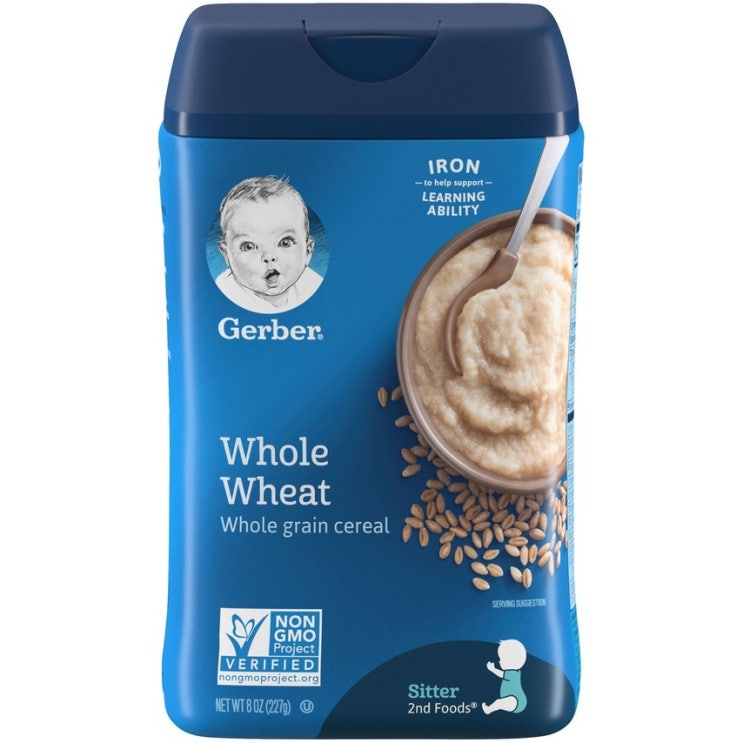 리뷰가 좋은 Gerber 홀 그레인 시리얼 어린이 미음 2nd 푸드 227g, 홀 그레인(Whole Wheat), 1개 추천해요