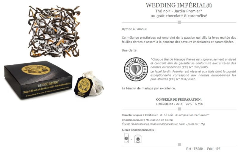  MARIAGE FRERES. Wedding Imperial 30 Tea Bags 75g (1