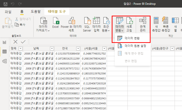  (Power BI) 데이터 변환